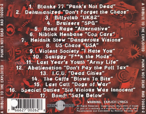 V/A – A TRIBUTE TO THE EXPLOITED - Punk's Not Dead CD, Radical Records, 1999