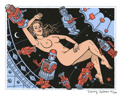 Danny Hellman - Nude With Toy Robots Screenprint